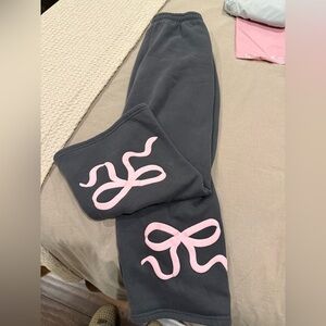 Edikted Charcoal Sweatpants with Pink Details